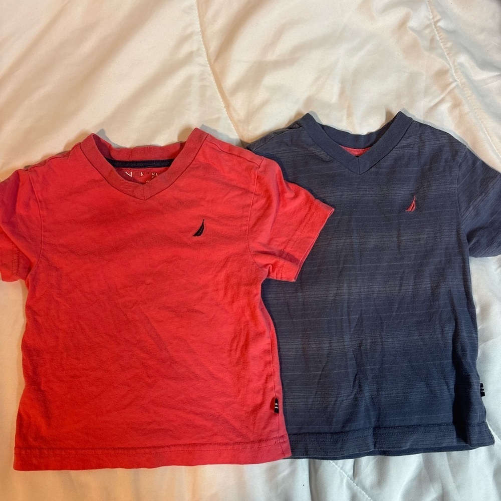Set of 2 Nautica Kids' Red and Navy V-Neck T-Shirts size 2T